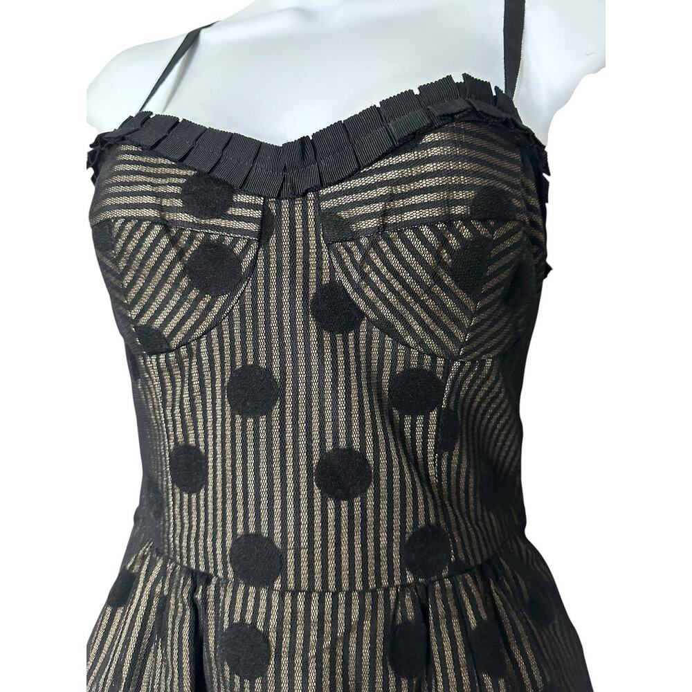 VTG Nanette Lepore Silk Polka Dot Dress Size 2 Black Sheer Stripe Cocktail Party - Picture 5 of 15